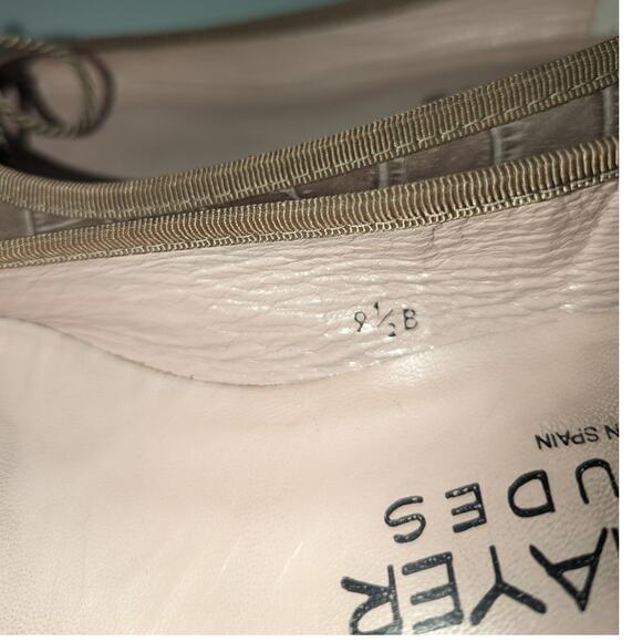 Paul Mayer Attitudes Block Heel Tan Croc Embossed Leather Black Patent Toe 9.5 - Picture 7 of 10